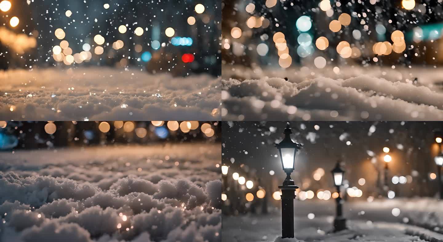 下雪的哈尔滨雪景浪漫孤独意境街道雪景唯美
