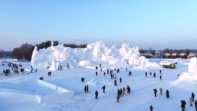 哈尔滨太阳岛雪博会雪雕4K航拍