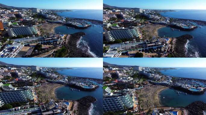 西班牙特内里费岛阿德耶海岸的度假胜地普拉亚德拉平塔和科隆港鸟瞰图