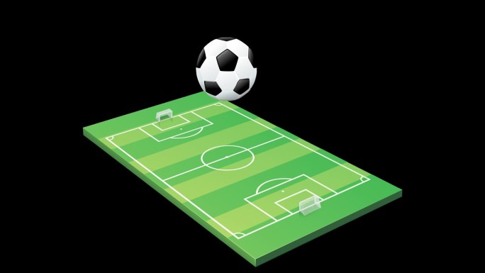 足球场和弹跳的足球(循环，绿幕，alpha通道)