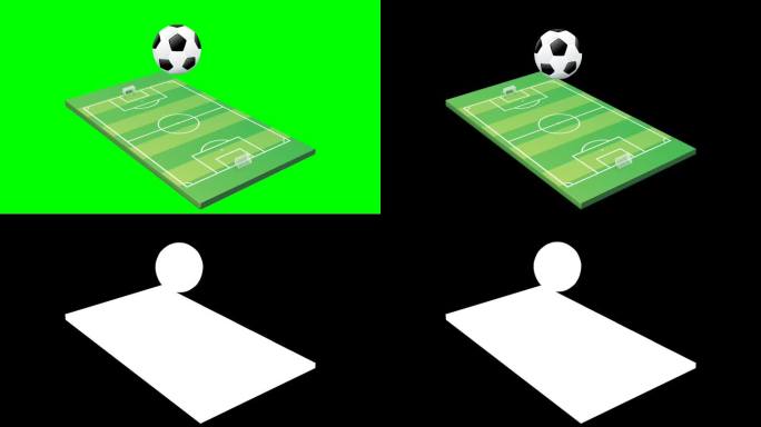 足球场和弹跳的足球(循环，绿幕，alpha通道)
