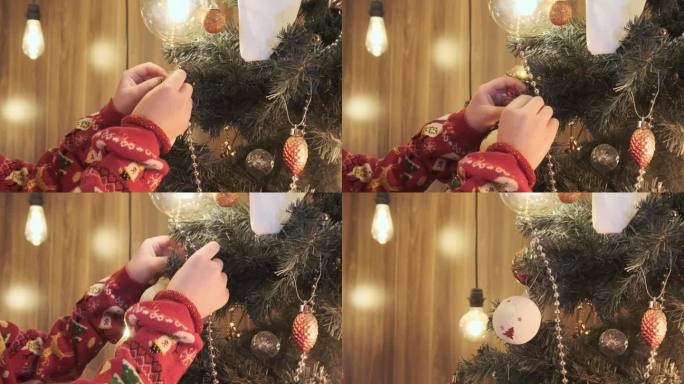 小女孩装饰圣诞树小女孩