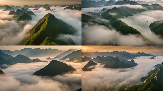 4k航拍山川森林云雾日出日落夕阳山林山脉