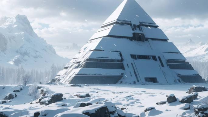 6K宽屏大屏唯美下雪冬天抽象金字塔背景