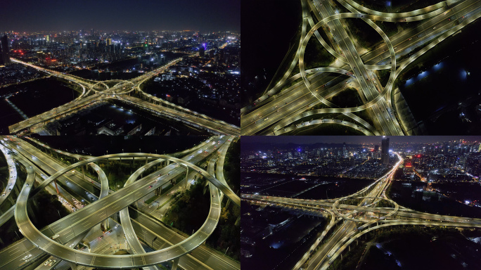 高架桥交通枢纽杭州夜景车流城市建设夜景