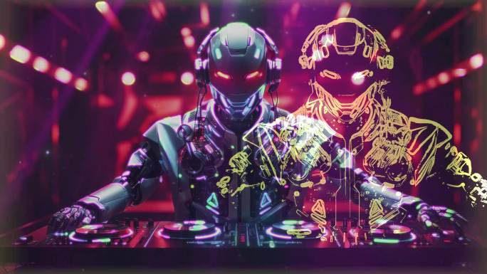 4K动感未来机器人打碟音乐DJ夜店背景