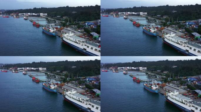 印尼加里曼丹的港口城市巴厘巴班和印尼国家石油公司炼油厂-无人机拍摄
