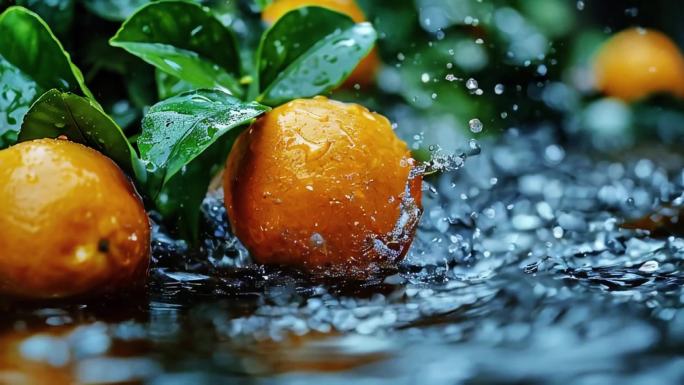 水中柠檬水果橙色农业果园丰收果树木