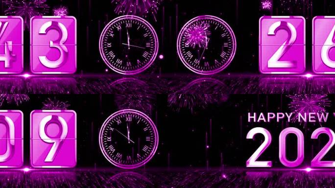 粉紫色60秒翻页时钟跨年倒数2024宽屏