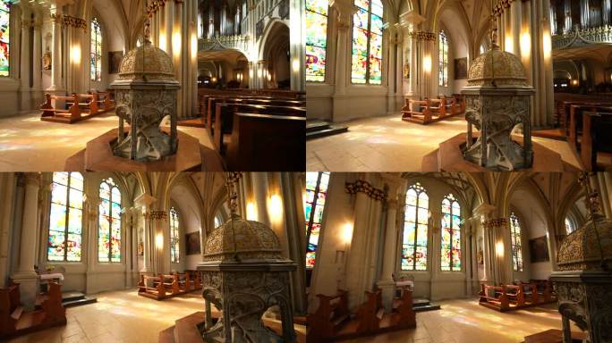 弗里堡，瑞士，大约2022年3月——信仰的回声——圣尼古拉斯大教堂的内部一瞥，一个天主教的精神天堂