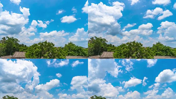 乡村瓦房蓝天白云延时