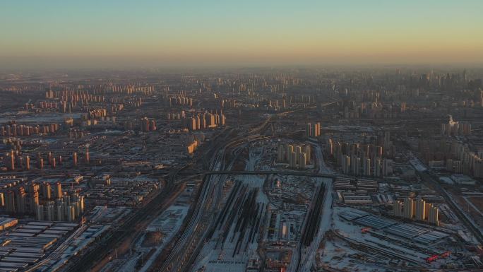 4K原素材-航拍天津市南仓站、北辰区全景