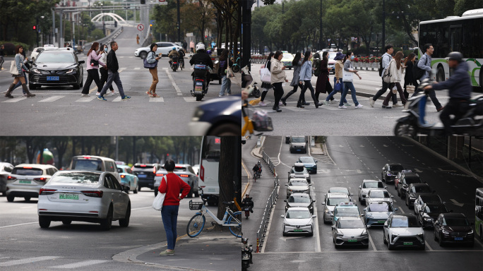 上海街头人流车流景观
