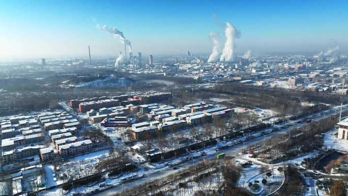 河南城市工业雪景天气