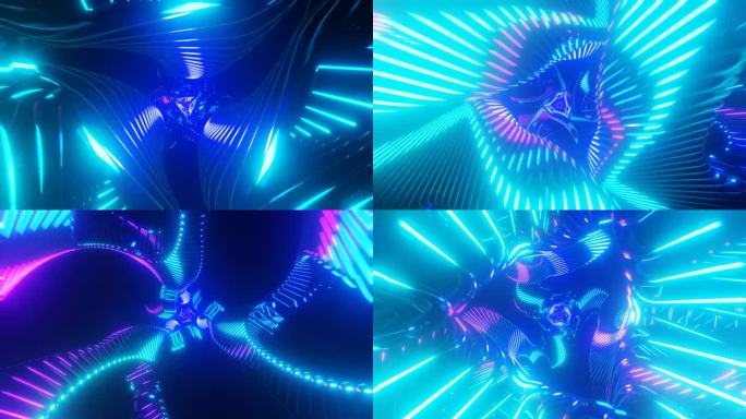 无缝VJ循环的多色，催眠霓虹灯艺术品。