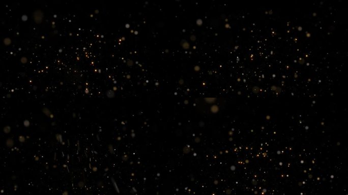 闪亮的颗粒与星星在黑色的背景。金像奖明星。散景发光粒子循环动画。