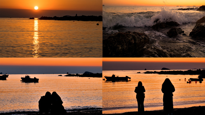 夕阳海浪女孩海边看海低伤感落情绪心情意境