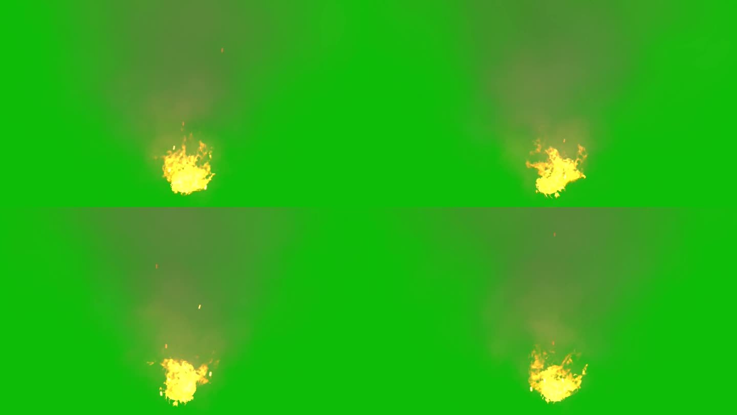 视觉效果，视觉特效，火焰燃烧与烟雾，火花在绿色屏幕3D动画