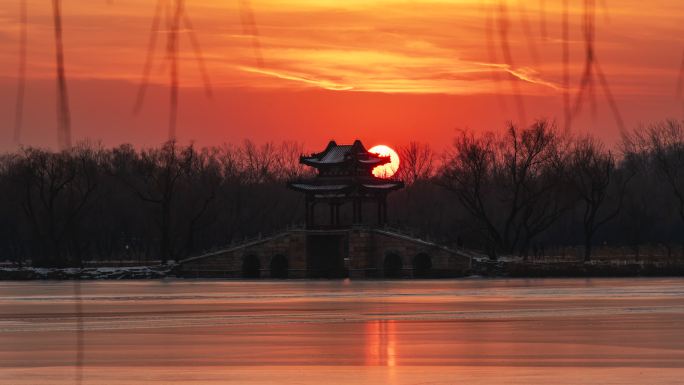 冬季北京颐和园傍晚日落延时