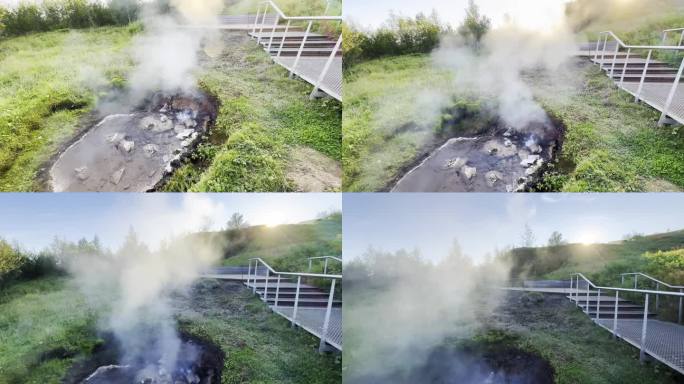 强大的冰岛Strokkur间歇泉从一个洞中喷出蒸汽