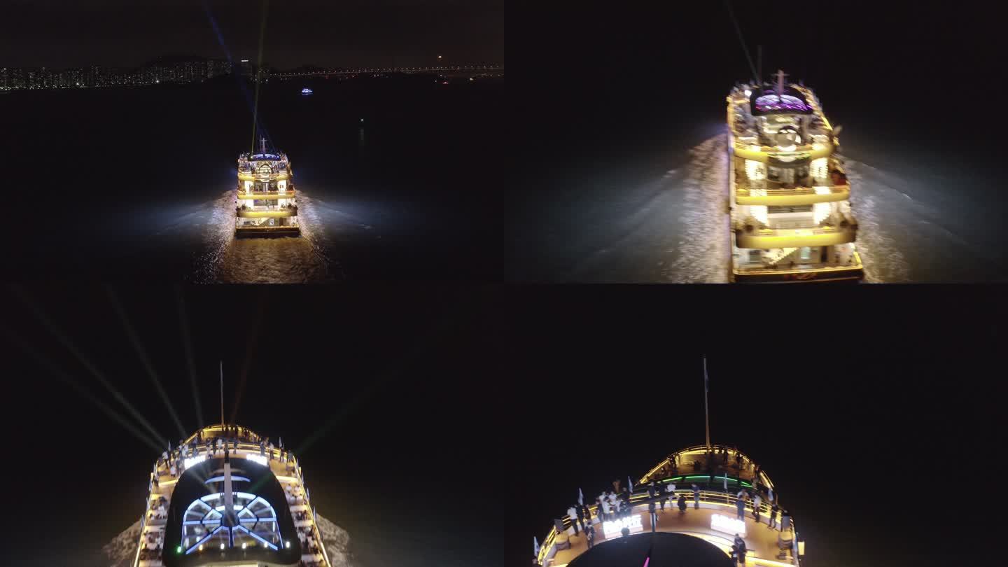 厦门轮渡双子塔演武大桥海峡大厦夜景航拍