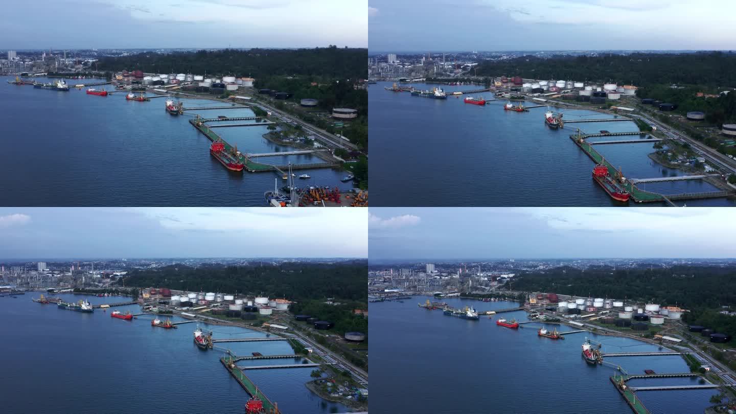 印尼加里曼丹的巴厘巴班港和印尼国家石油公司炼油厂——无人机拍摄