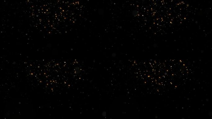 闪亮的颗粒与星星在黑色的背景。金像奖明星。散景发光粒子循环动画。