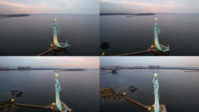 营口鲅鱼圈山海广场鲅鱼公主雕塑海景航拍