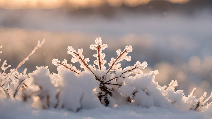 雾凇冰晶雪花特写意境雪景节气雪白空镜头