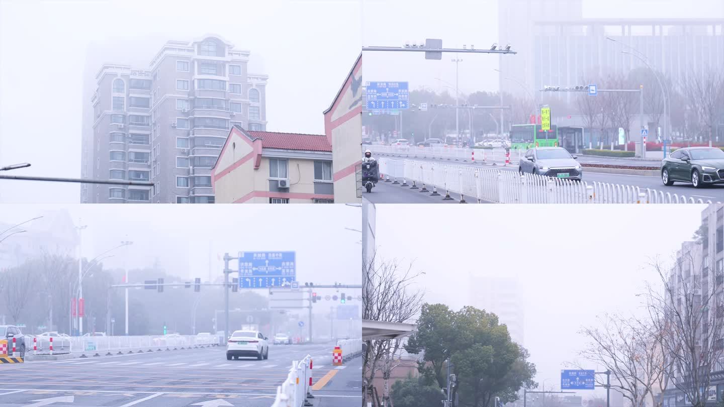 4k大雾天气下的城市交通