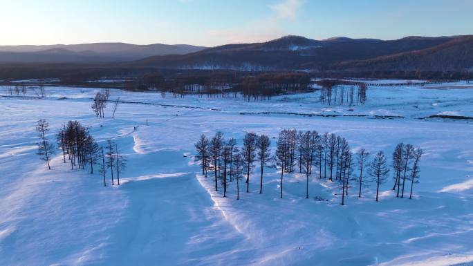 航拍山谷湿地雪原风光