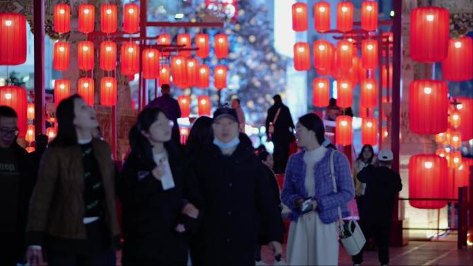 城市年味灯笼迎新年过年氛围视频
