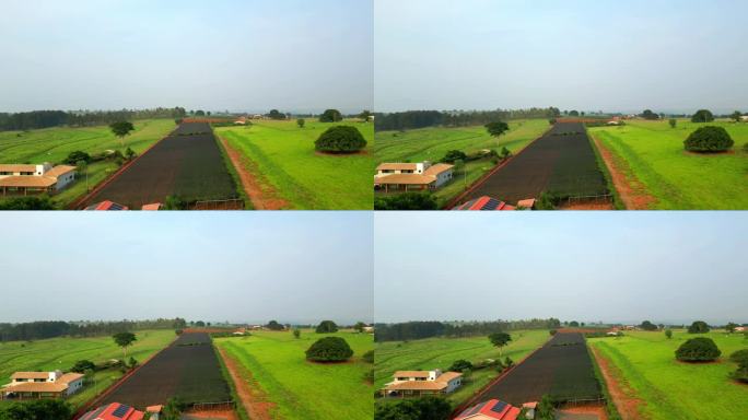 鸟瞰图的葡萄园覆盖了防鸟网，巴西-拉回无人机拍摄