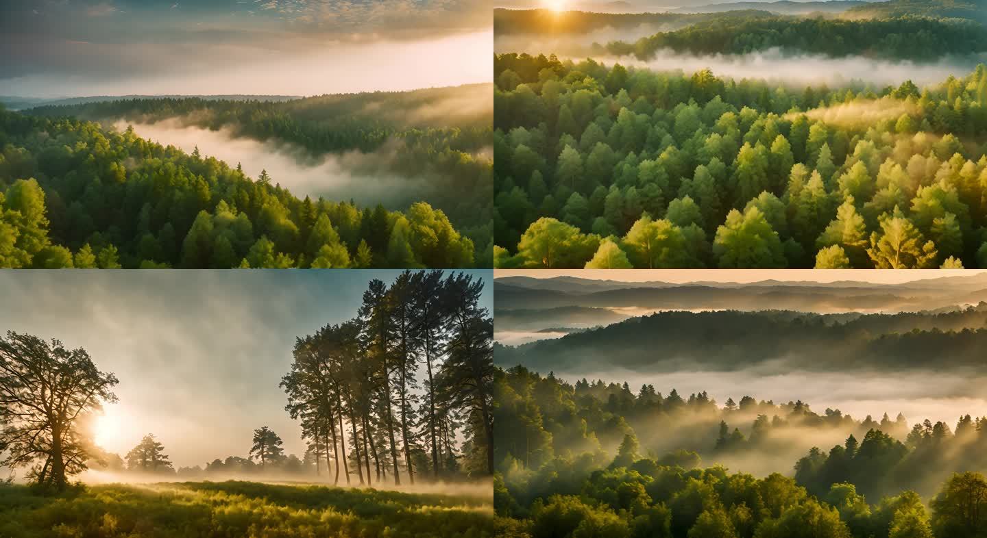森林光影云雾天然氧吧清晨山间云雾大自然