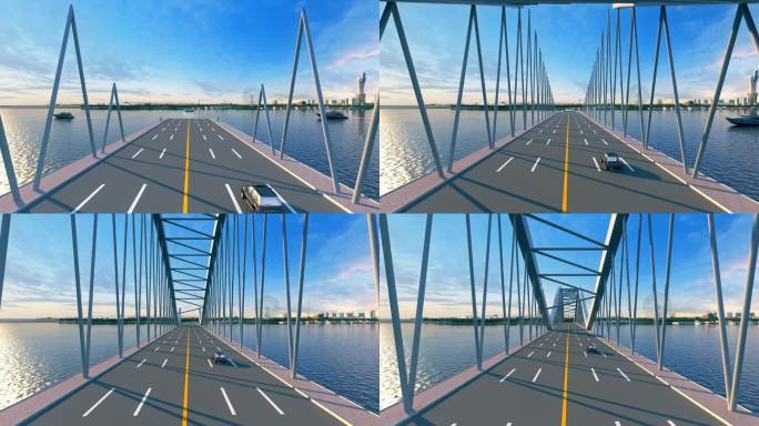 三维大海跨海大桥生长动画
