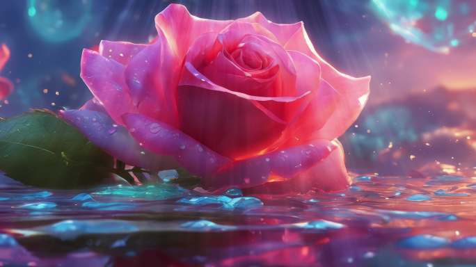 8k宽屏 水中玫瑰唯美浪漫玫瑰花循环场景