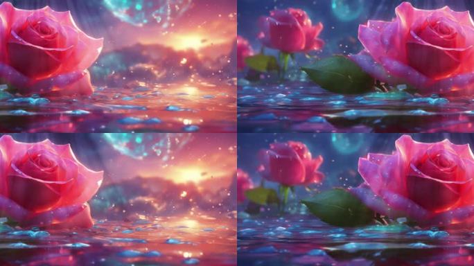 8k宽屏 水中玫瑰唯美浪漫玫瑰花循环场景