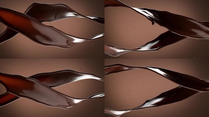 融化的巧克力溅成波浪形状的超级慢动作。