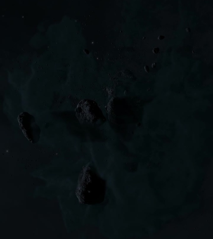 在黑暗的外层空间通过小行星场与宇宙云滚跟踪拍摄