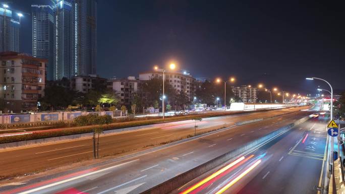 夜晚深圳布心路车流延时