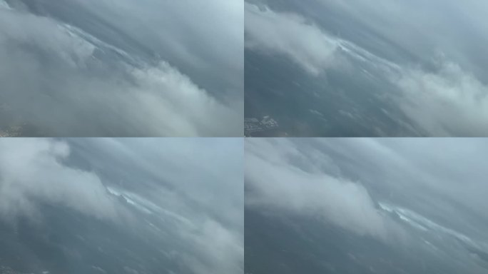 在一次真实的飞行中，从飞机机舱鸟瞰暴风雨。飞行员的视角。