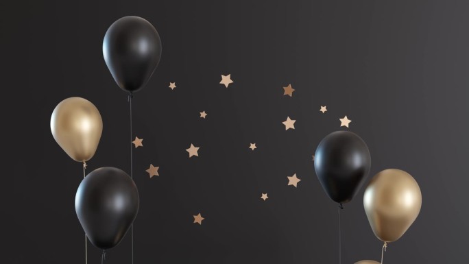 金色一号和黑色背景上漂浮的氦气球。标志1。第一次生日聚会、商业周年纪念或任何庆祝第一个里程碑的活动的