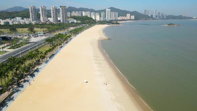 广东珠海海天公园沙滩航拍4K60