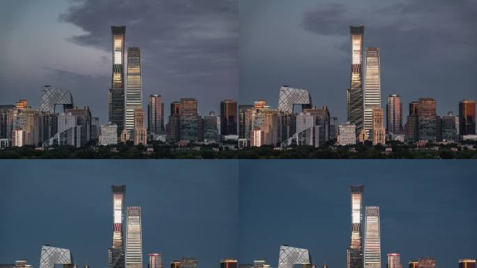 北京地标建筑国贸cbd日转夜夜景延时视频