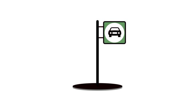 极简主义的汽车停止标志图标动画在白色背景上。