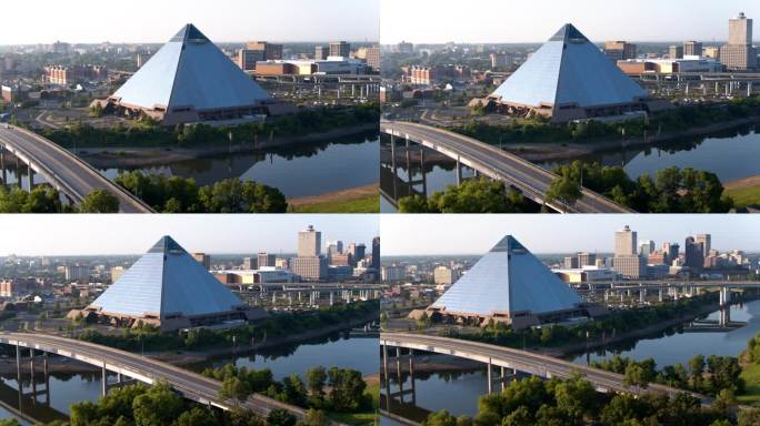 孟菲斯金字塔在田纳西州孟菲斯市中心的建筑中占主导地位。埃尔南多·德·索托大桥横跨沃尔夫河港口海岸线。