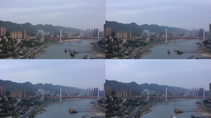 重庆长江东水门大桥 船靠码头延时