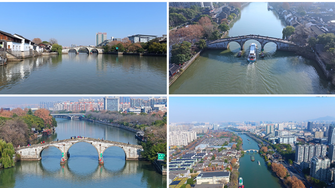 航拍杭州大运河拱宸桥