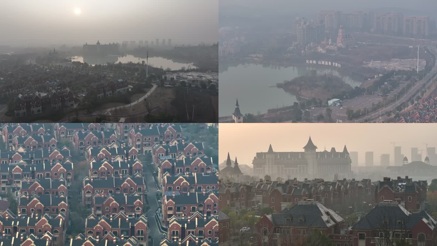 雾霾中的恒大科技旅游城航拍