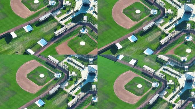 俯瞰绿色棒球场钻石在露天棒球场在佛罗里达州农村。美国体育基础设施